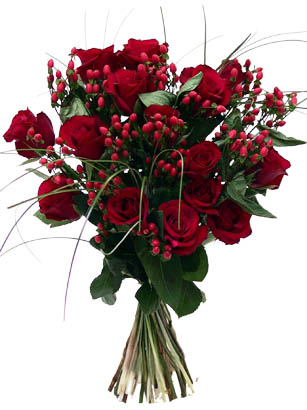 Passion - Red Roses & Berries Bouquet - This arrangement is like getting a bouquet of flowers delivered by Cupid himself. Full of red, this bouquet conveys love, lust, lasciviousness, and passion. 
This is a classic bouquet that is always right for someone you love. We combine fresh red roses with dainty hypericum berries to create a bouquet that immediately goes straight to the heart of your recipient. Simple, elegant, and beautiful. 

Order your hand-tied bouquet by 1:00 EST for FedEx next day delivery Tuesday-Saturday. Elegant vases and other special items are available during checkout. Overnight delivery Tuesday - Friday is $10.99, Saturday is $19.99. 

Satisfaction with your flowers is guaranteed. All of our flower bouquets are shipped farm fresh. Your flowers come hand-tied, budding, and ready to make someone smile.<br><br>Code:840-2771-840-0000082859